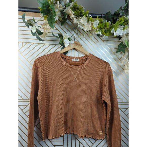 Billabong Woman’s Waffle Knit Orange Crop Long Sleeve Thin Thermal Size Medium - Picture 3 of 7